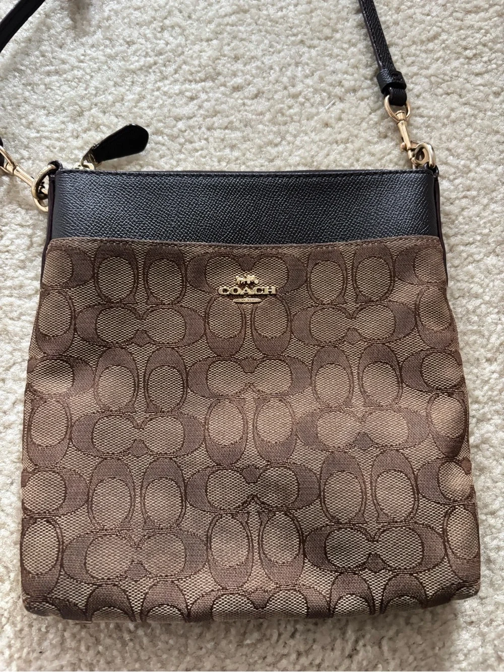 Coach Brown Signature Crossbody with Black Leather Trim